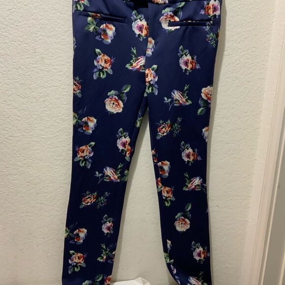 Zara Woman's Blue Floral Pencil Pants Mid Rise Size small - Picture 2 of 6